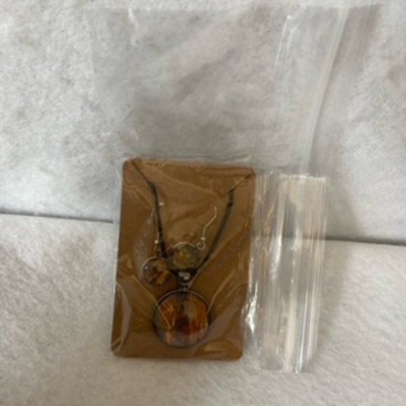 COPY - Abstract Acrylic Art Necklace And Earring Set In Pewter Bezel - Picture 13 of 13